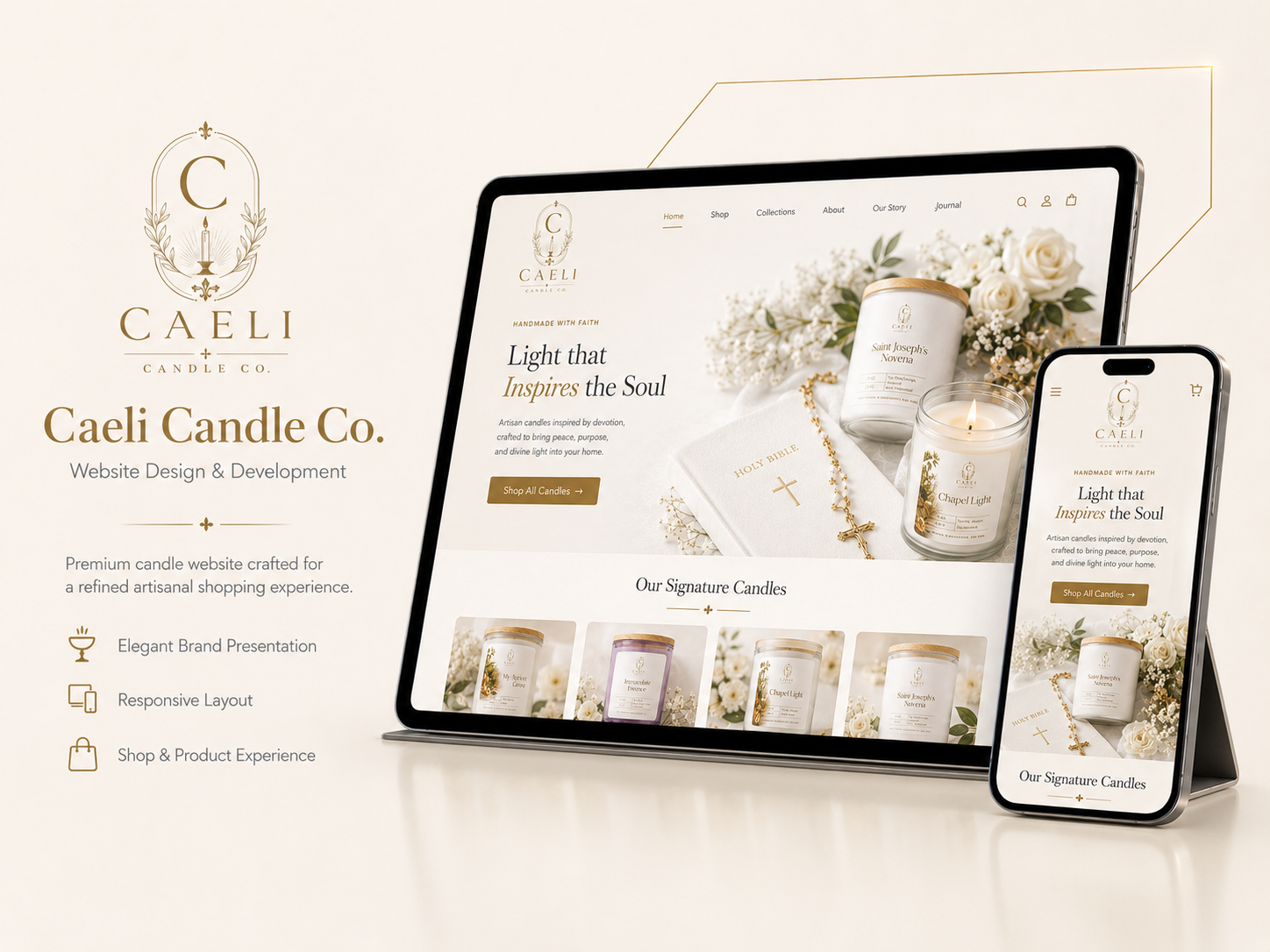 Caeli Candle ecommerce website preview
